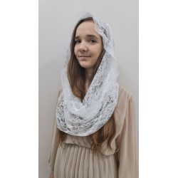 Mantylka Biała Komin Infinity – Wygodne Tradycyjne Katolickie Koronkowe Nakrycie Głowy