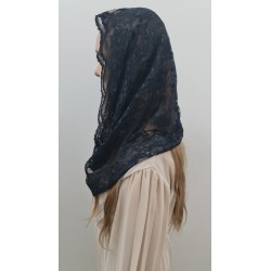 Mantylka Czarna Komin – Stabilna Tradycyjna Katolicka Chusta Koronkowa w Formie Pętli